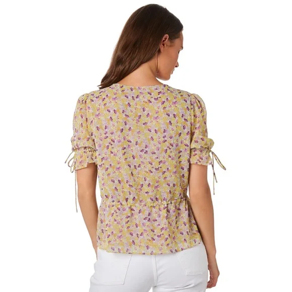 ✨NWT✨ THE EAST ORDER Arlo Floral Short Sleeve Top in Purple Rain Sz S - Picture 4 of 11